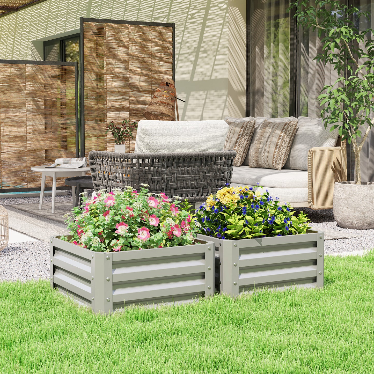 Set of Two 60 x 60cm Steel Planter Boxes - Light Grey