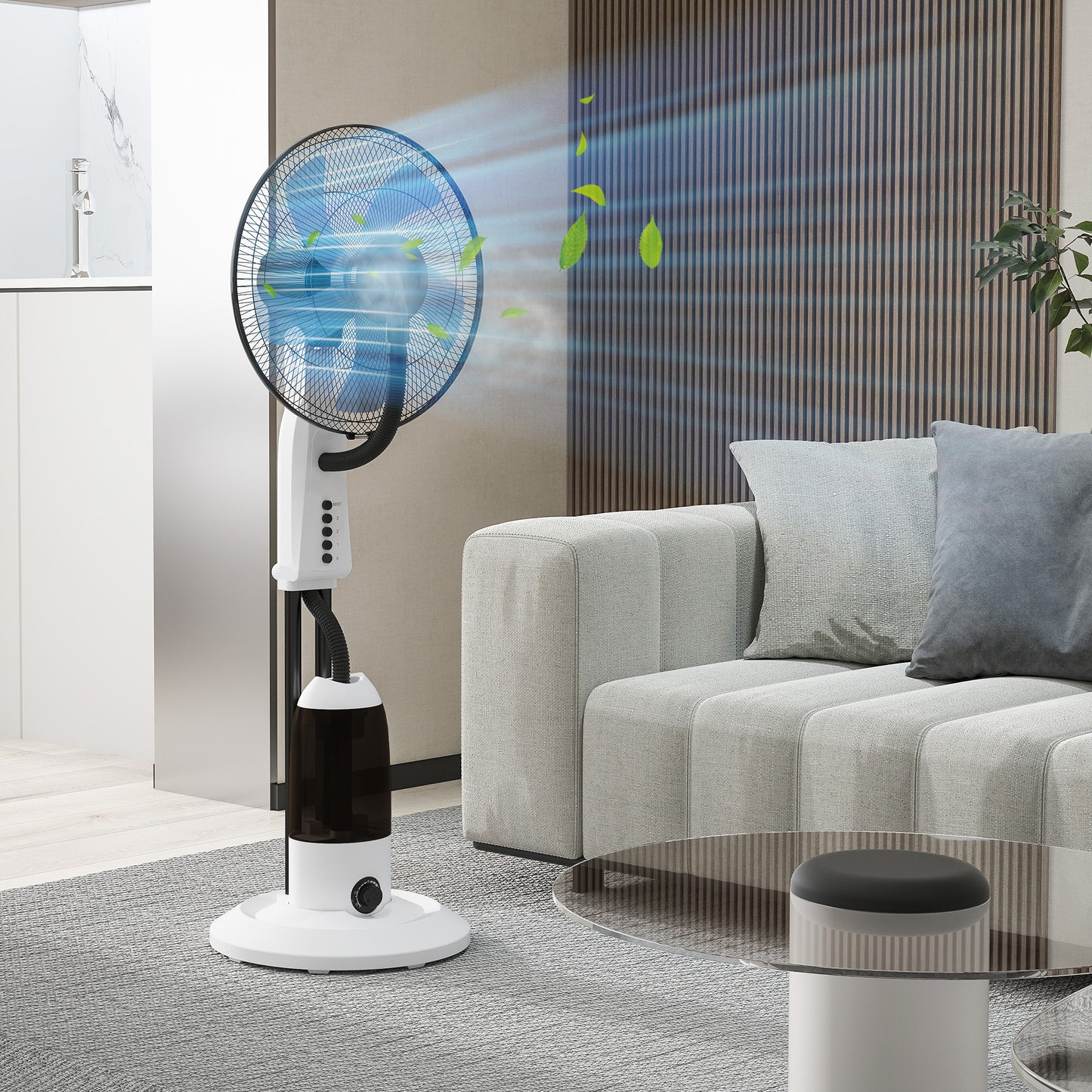 Spray Misting Fan, Floor Fan with Water Mist Spray, 70° Oscillation, Tilt Head, 3 Speeds, 2.8L Water Tank, White