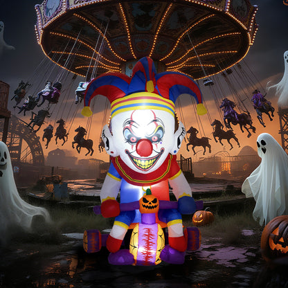 4ft Halloween Inflatable Clown on Bicycle, Blow Up Outdoor Halloween Decoration with 3 Built-in LED Lights for Garden