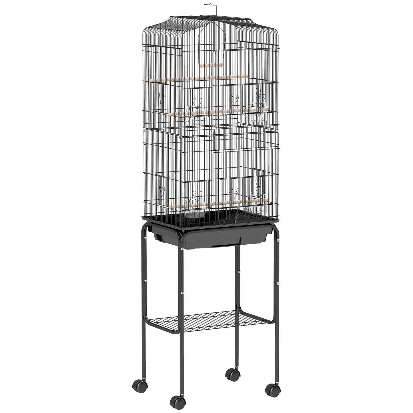 Bird Cage Budgie Cages for Finch Canary Parakeet with Stand Wheels Slide-out Tray Accessories Storage Shelf