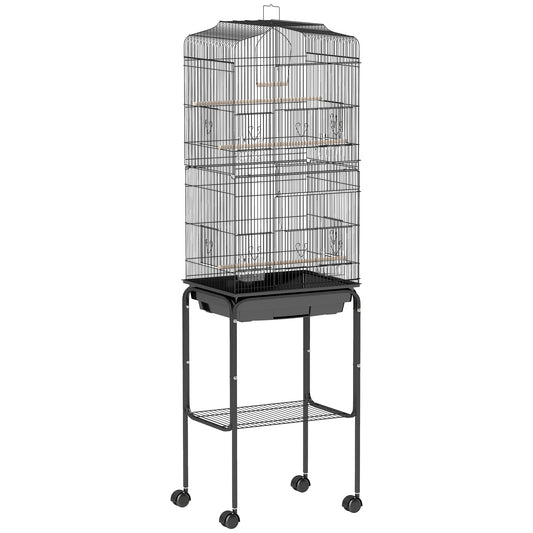 Bird Cage Budgie Cages for Finch Canary Parakeet with Stand Wheels Slide-out Tray Accessories Storage Shelf