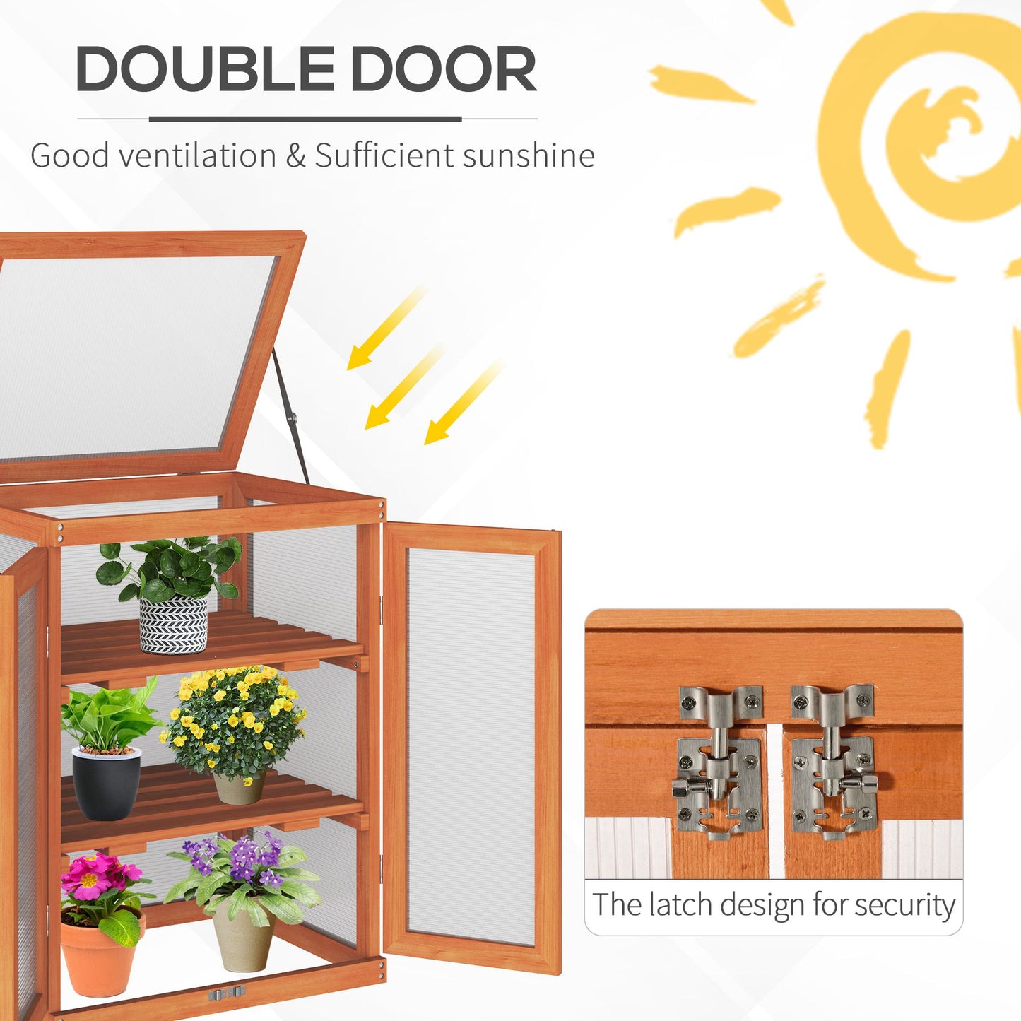3-tier Wood Greenhouse Garden Polycarbonate Cold Frame Balcony Grow House with Storage Shelf for Plants, Flowers, Orange