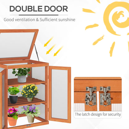 3-tier Wood Greenhouse Garden Polycarbonate Cold Frame Balcony Grow House with Storage Shelf for Plants, Flowers, Orange