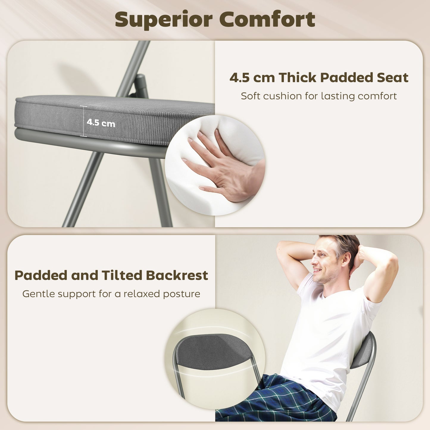 Set of Four Folding Corduroy Seat Chairs - Grey