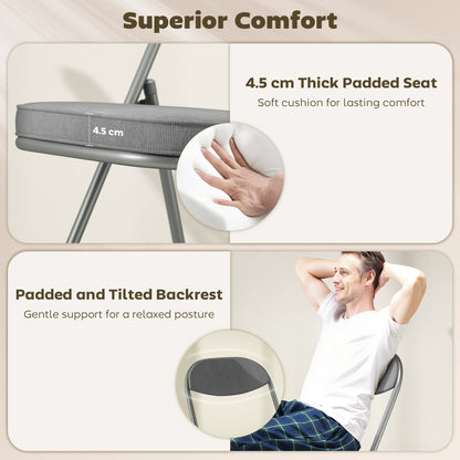 Set of Four Folding Corduroy Seat Chairs - Grey