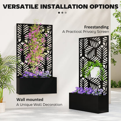 Metal Garden Bed for Garden with Trellis, Wall Mounted or Freestanding Raised Planter with Privacy Screen
