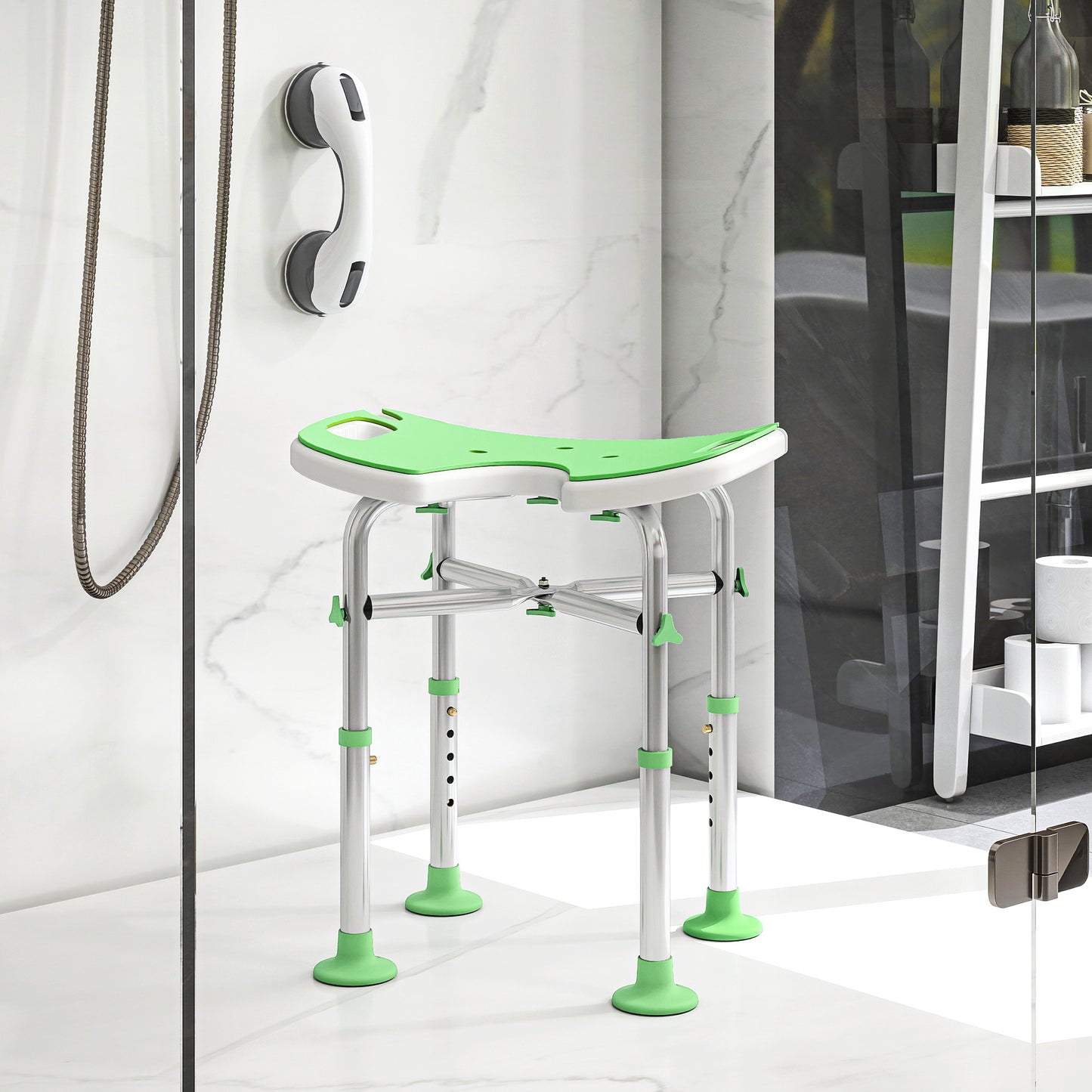 39-51.5cm 'U' Seat Padded Shower Stool - Green