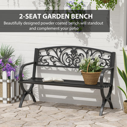 127L x 60W x 85H cm Powder Coated Garden Bench for Patio Backyard, Steel-Black