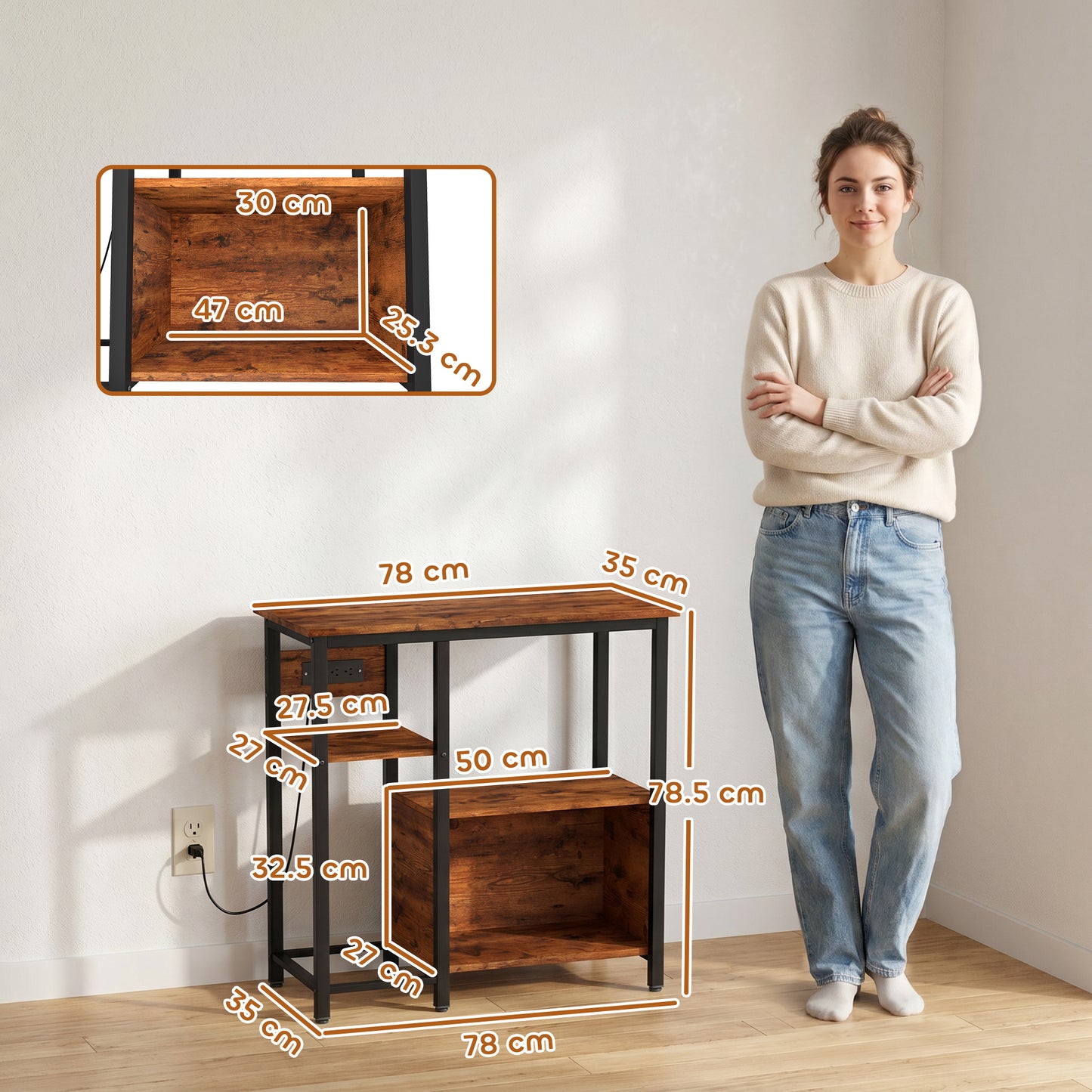 Fish Tank Stand with Power Outlets Aquarium Stand with Cabinet 20-29 Gallon Tanks Tiger Wood Grain