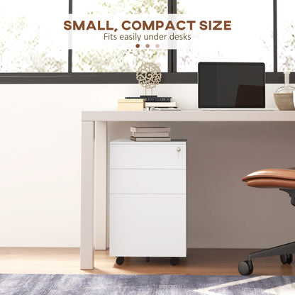 3-Drawer Vertical Filing Cabinet with Pencil Tray, Lock and 5 Wheels, Steel Mobile File Cabinet, for A4