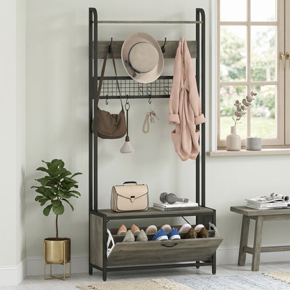 5-In-1 Industrial-Style Hallway Tree - Grey/Black