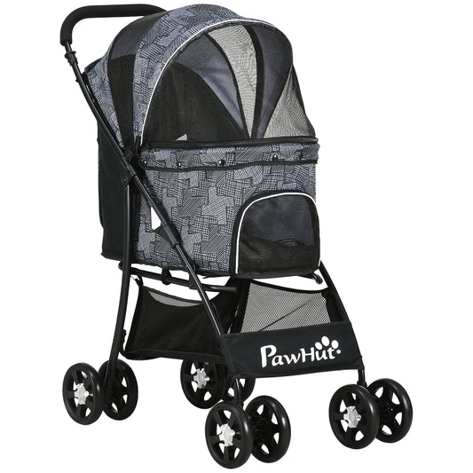 Foldable Pet Stroller for Dogs, Puppy Stroller, with Large Carriage, Brakes, Canopy - Grey