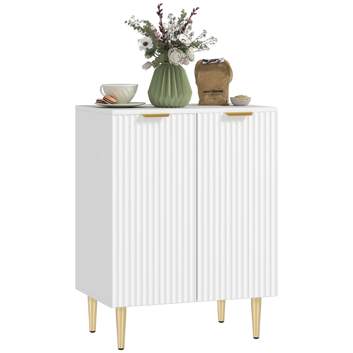 Sideboard Buffet Cabinet, Modern Kitchen Storage Cabinet with Adjustable Shelf and Metal Legs, White