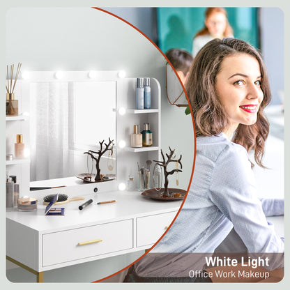 Dressing Table Set, with Storage and Stool - White