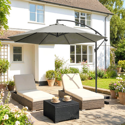 3m Overhanging Cantilever Parasol, with Cross Base - Light Grey