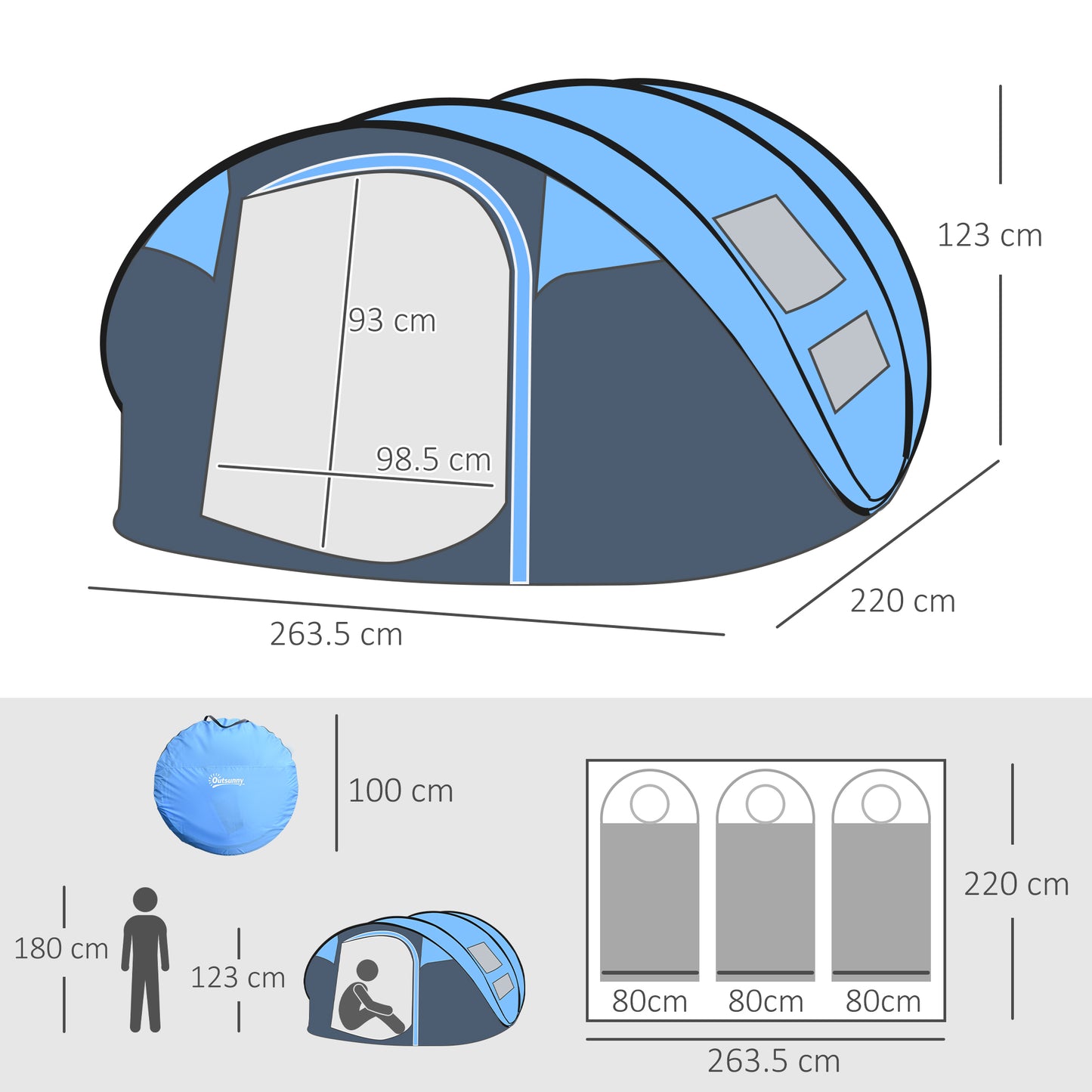 4 Person Pop-up Camping Tent, Family Dome Tent with Ground Sheet, 4 Windows and Portable Carry Bag for Beach Outdoor Trip