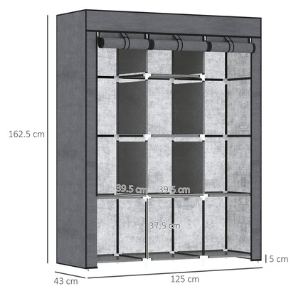 Fabric Wardrobe, with Rails and Shelves - Dark Grey