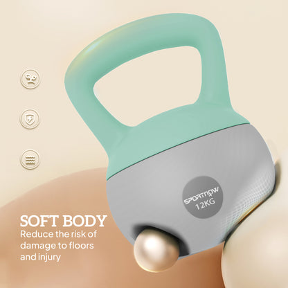 12KG Soft Kettlebell, Kettlebell with Non-Slip Handle for Home Gym, Weight Lifting, Strength Training, Green/Grey