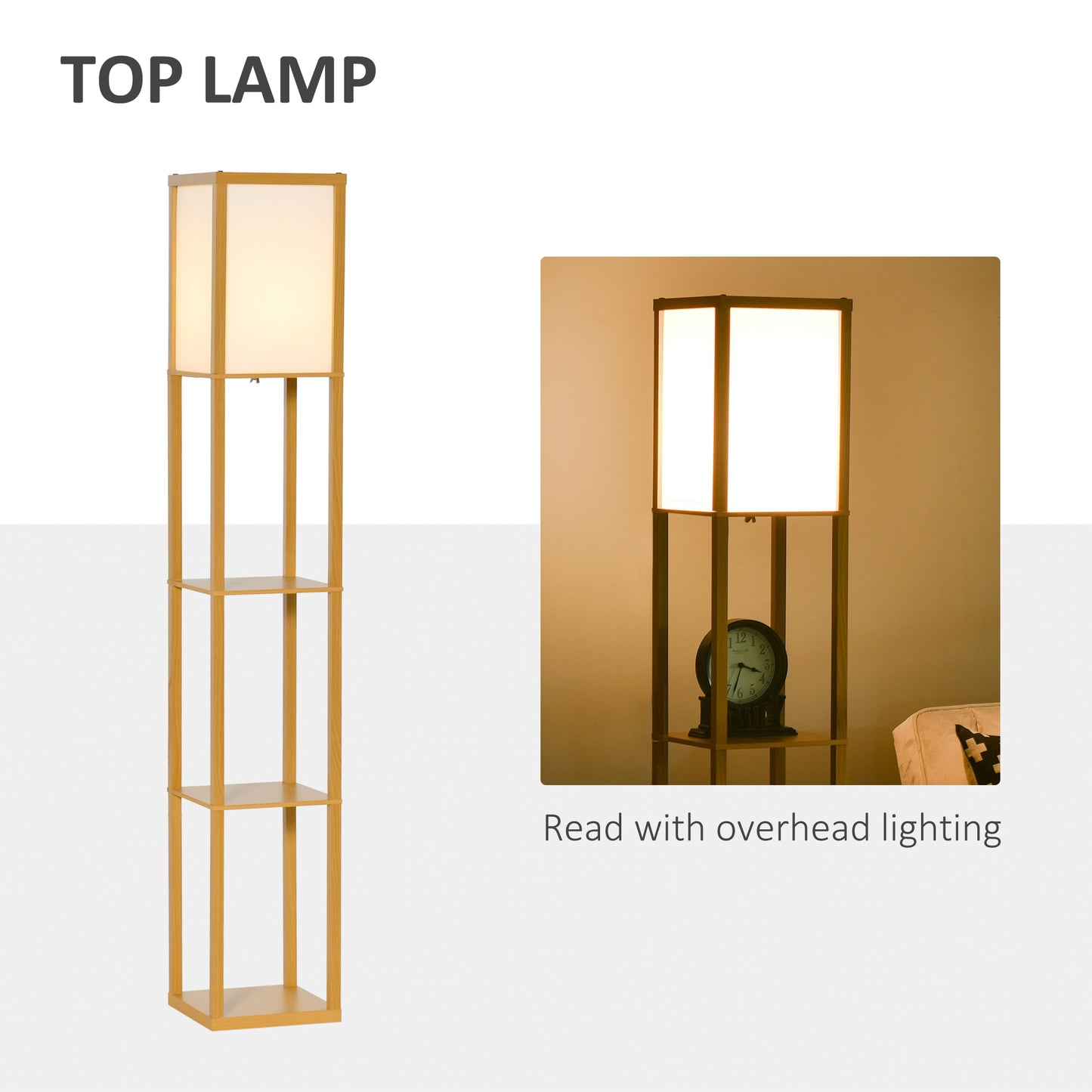 3-Tier Floor Lamp with Shelves and Storage, Modern Corner Standing Lamp with Lampshade, Foot Switch for Living Room, Bedroom