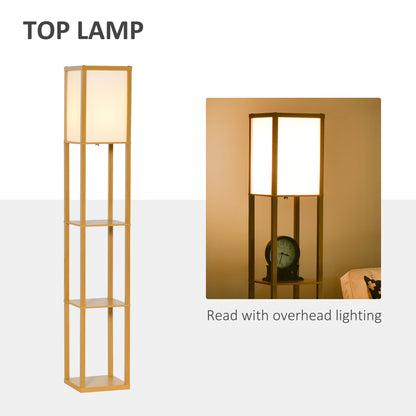 3-Tier Floor Lamp with Shelves and Storage, Modern Corner Standing Lamp with Lampshade, Foot Switch for Living Room, Bedroom