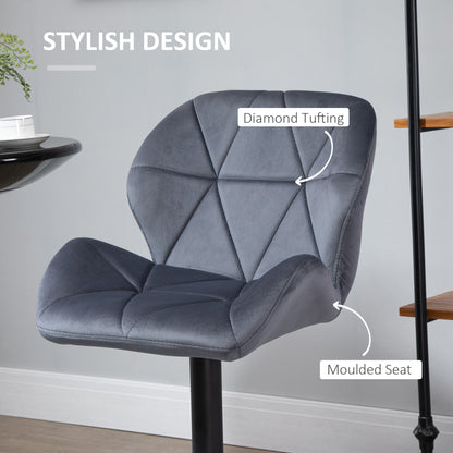 Bar Stools Set Of 2, Luxurious Velvet-Touch Barstools with Metal Frame Footrest Round Base Triangle Indenting Moulded Seat Ad