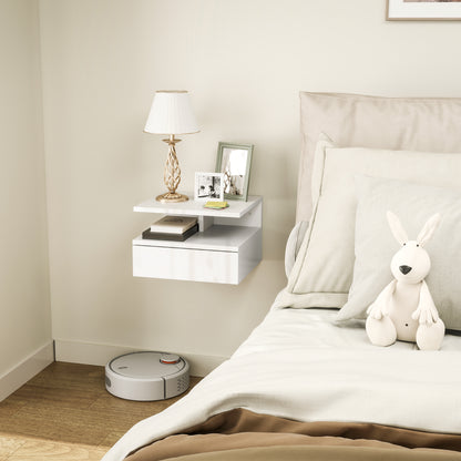 Floating High Gloss Bedside Table - High Gloss White