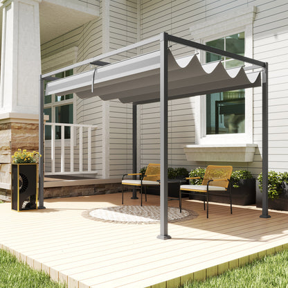 3 x 2m Metal Outdoor Pergola with Retractable Roof, Outdoor Gazebo Canopy Shelter with Drainage Holes for Garden, Patio