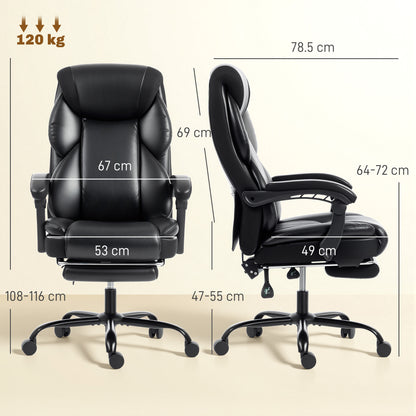 Adjustable Office Chair Reclining Computer Desk Chair with Footrest, Armrest, Casters, Black