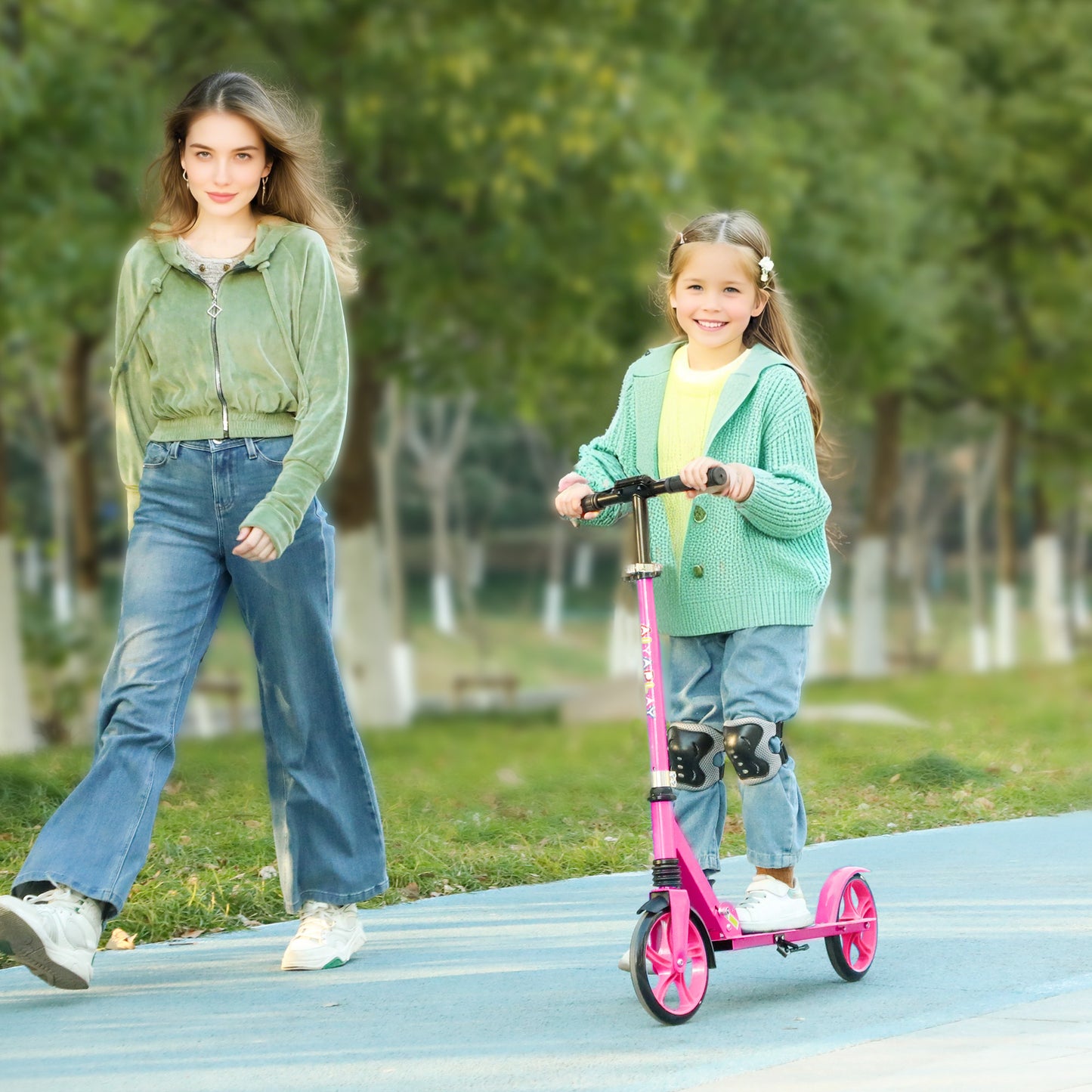 Foldable Kids Scooter with Adjustable Handlebar, 200mm Big Wheel, Rear Fender Brake, for Ages 6-12 Years, Pink