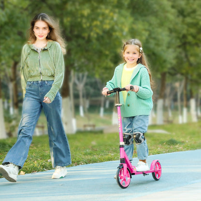 Foldable Kids Scooter with Adjustable Handlebar, 200mm Big Wheel, Rear Fender Brake, for Ages 6-12 Years, Pink