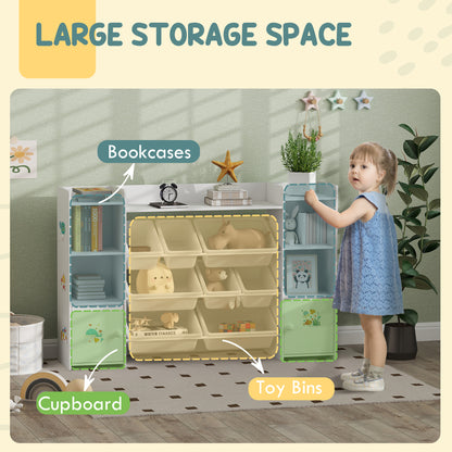 Kids Toy Organizers and Storage with 8 Removable Storage Bins and Bookshelf, White
