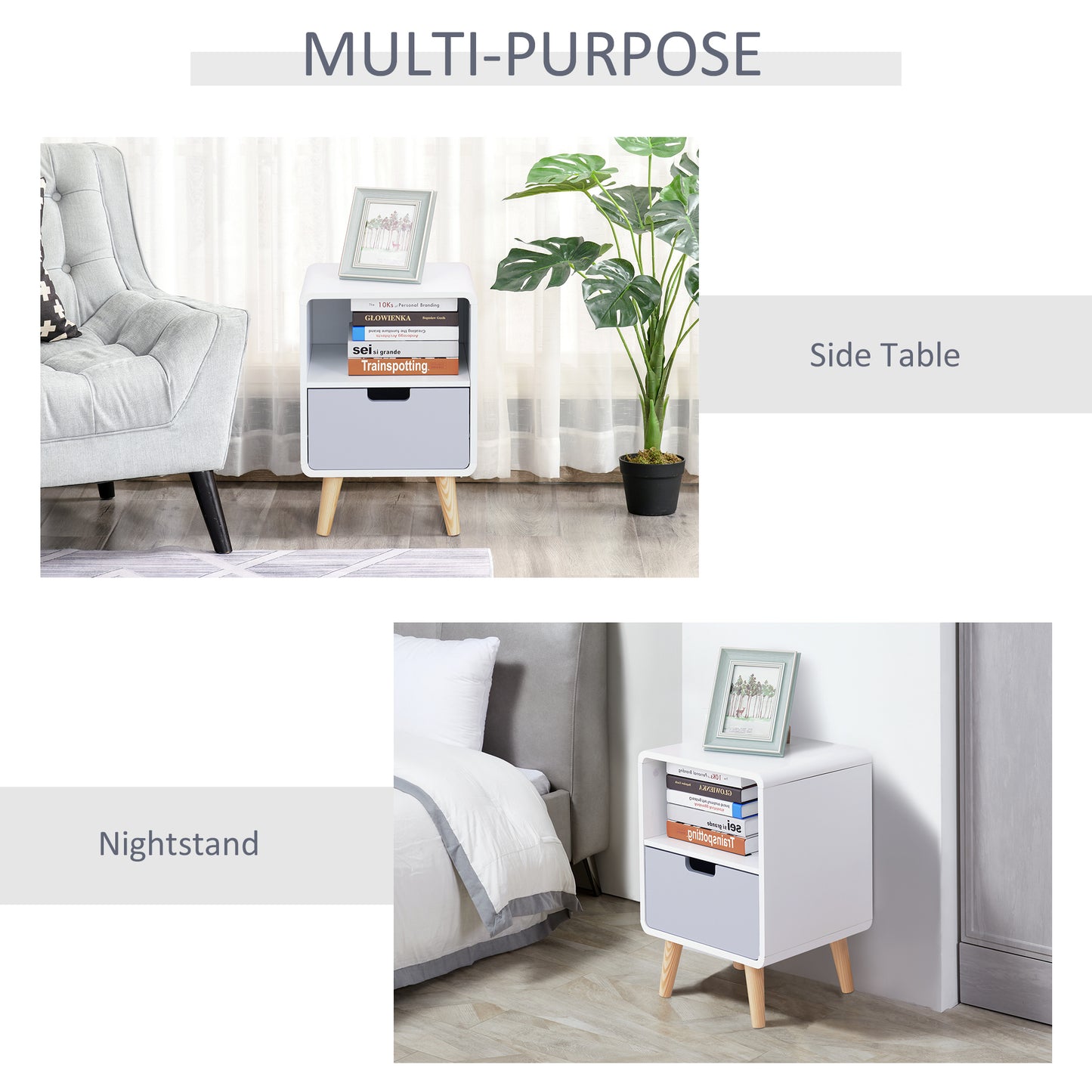Scandinavian Bedside Table with Drawer