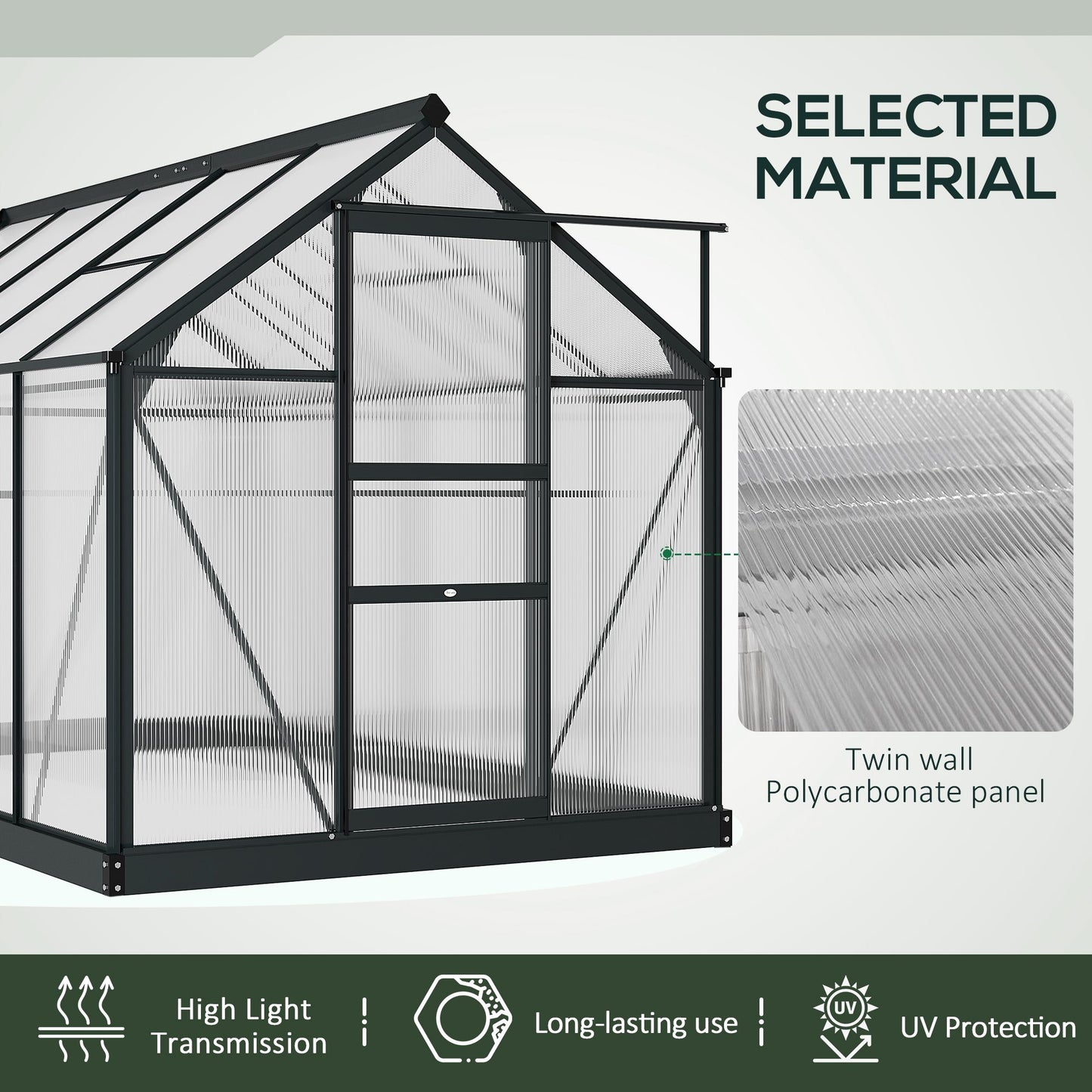 6 x 10ft Polycarbonate Greenhouse, Large Walk-In Green House with Slide Door and Window
