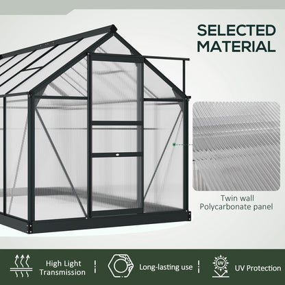6 x 10ft Polycarbonate Greenhouse, Large Walk-In Green House with Slide Door and Window