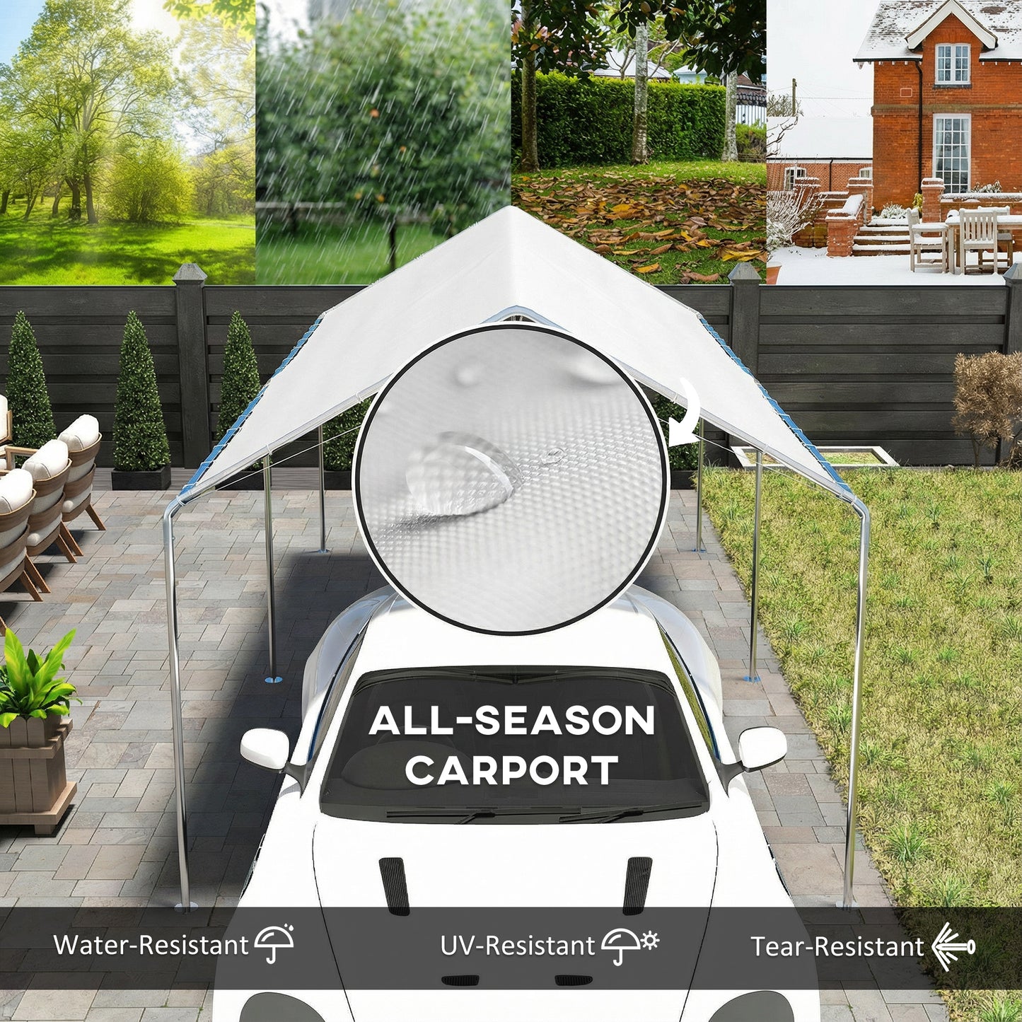 3 x 6m Heavy Duty Carport Garage Car Shelter Galvanized Steel Water UV Resistant Waterproof, White