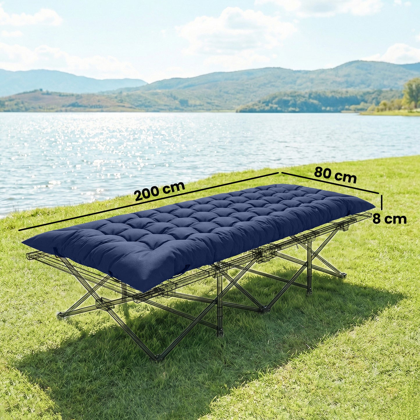 Sleeping Mat, Foldable Camping Mattress Pad with Four Corner Elastic Straps, Dark Blue