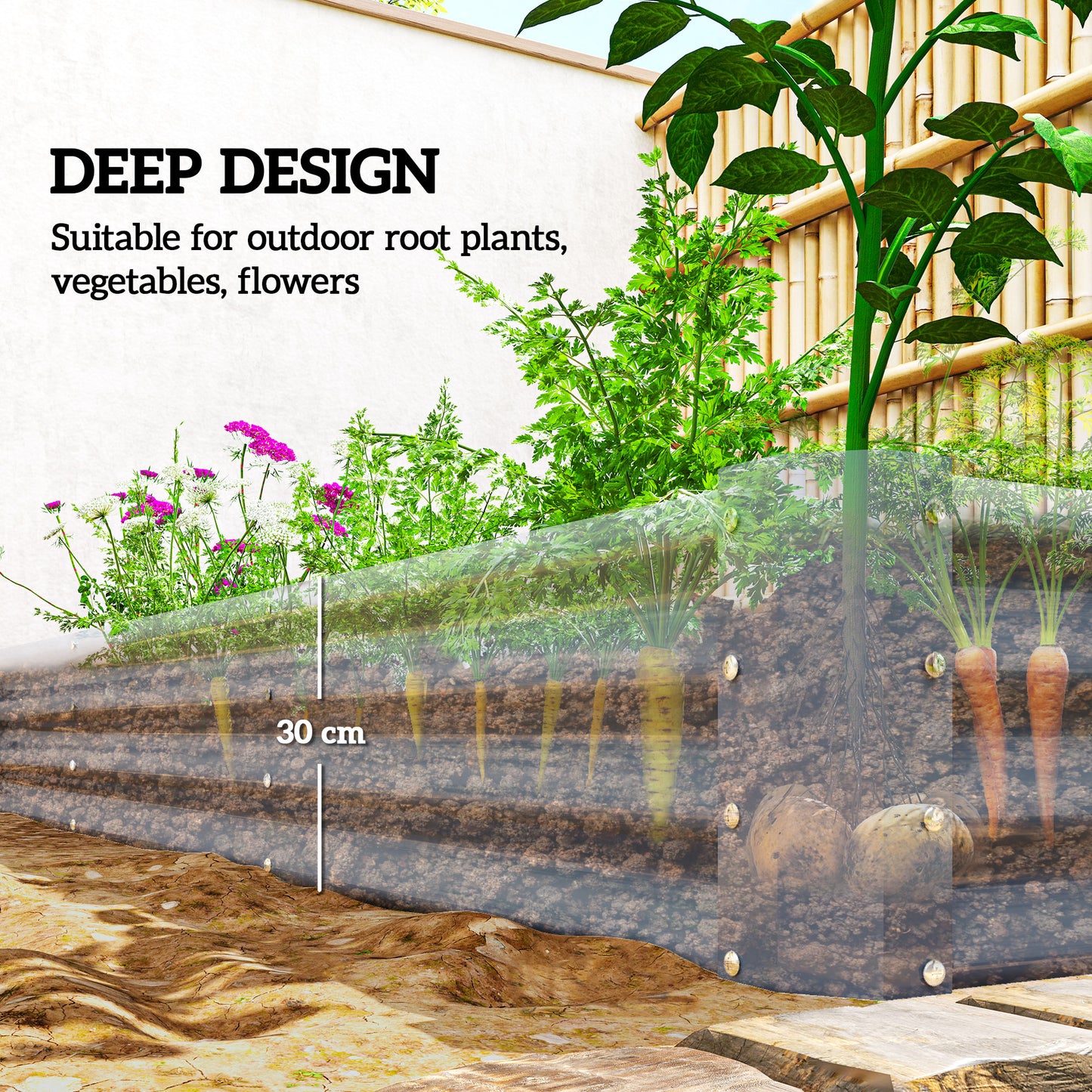 240 x 120cm Galvanised Steel Open Planter - Silver