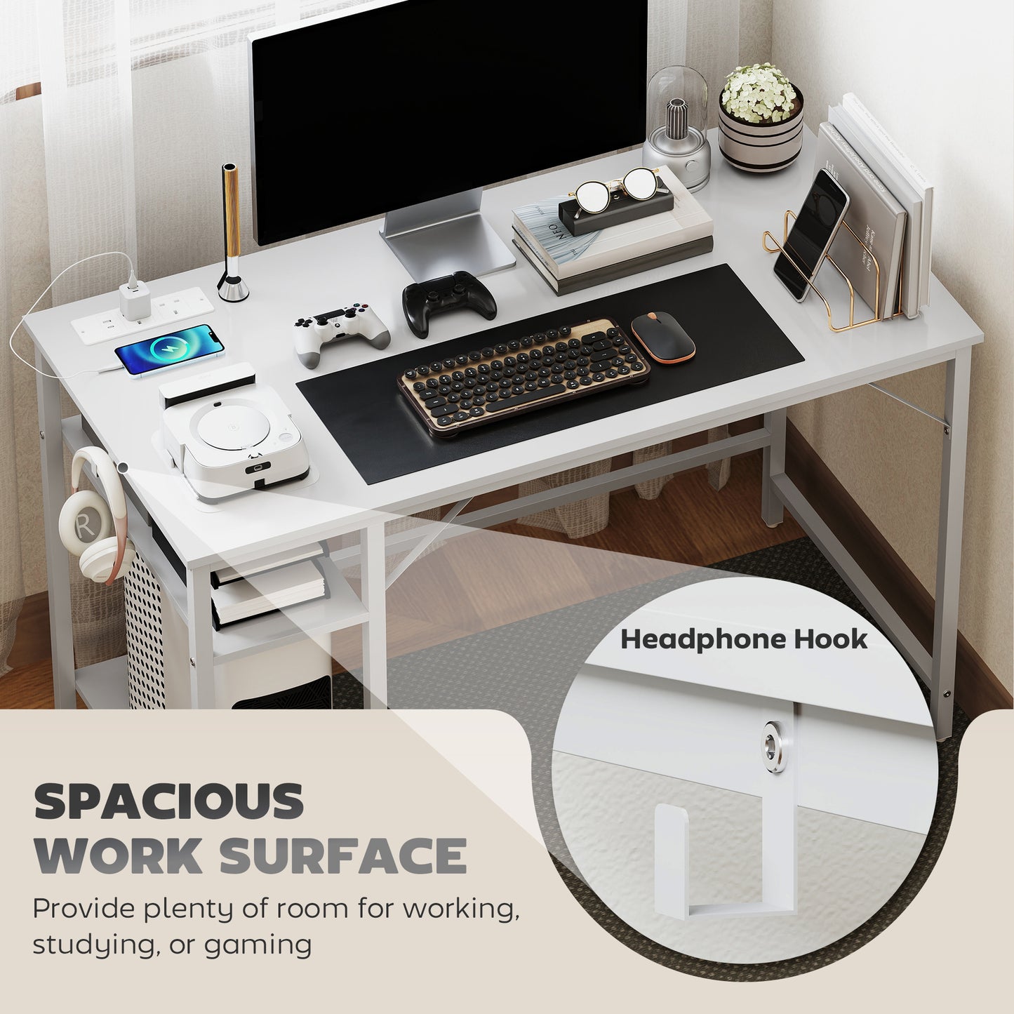 Computer Desk, with Power Sockets - White