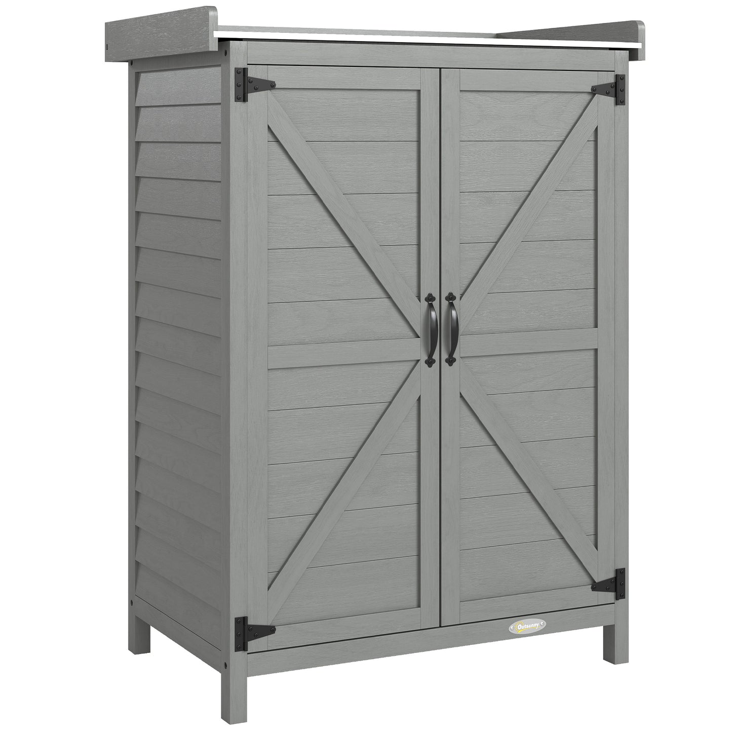 Wooden Garden Shed, Garden Tool Storage Shed with Shelf and Side Hooks, 71.5 x 39 x 95 cm, Grey