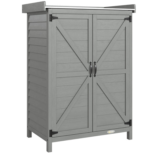 Wooden Garden Shed, Garden Tool Storage Shed with Shelf and Side Hooks, 71.5 x 39 x 95 cm, Grey