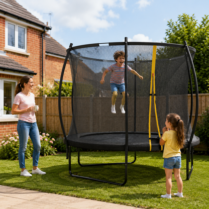 8ft Outdoor Trampoline with Enclosure Net, Spring Cover, Black