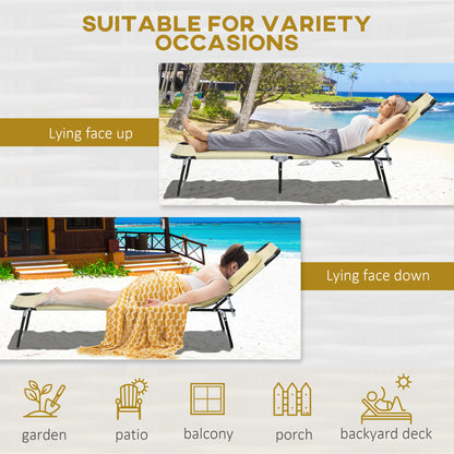 Folding Sun Loungers Set of 2 with Face Hole, 4-Position Adjustable Backrest Garden Recliner Chair Sunbed