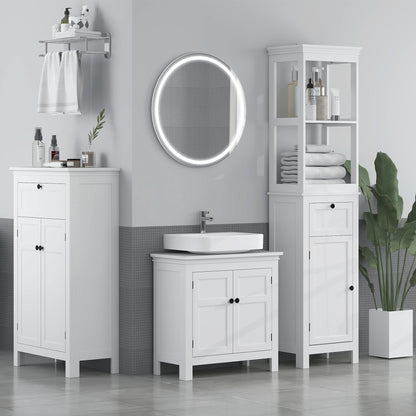 Tall Bathroom Cabinet, Slim Bathroom Storage Cabinet with 2 Open Shelves, Soft Close Door and Drawer, Adjustable Shelf