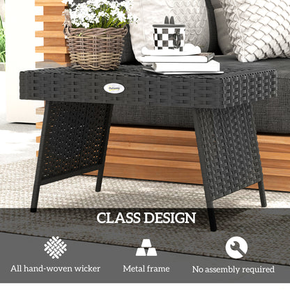 Foldable Outdoor Side Table, Rattan Garden Coffee Table with Steel Frame, Space Saving Bistro Garden Furniture for Patio