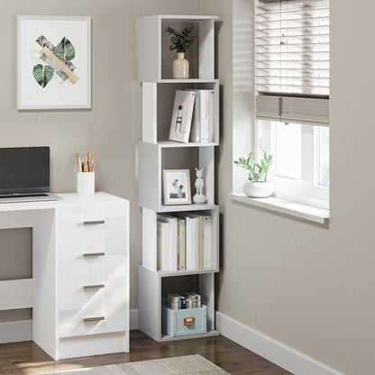 Modern 5-Tier Bookshelf, Freestanding Bookcase Storage Shelving for Living Room Home Office Study, White and Light Grey
