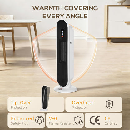 Ceramic Space Heater, Indoor Tower Heater with 2 Heat, Oscillation, Remote Control, Timer, Tip-Over & Overheating Protection