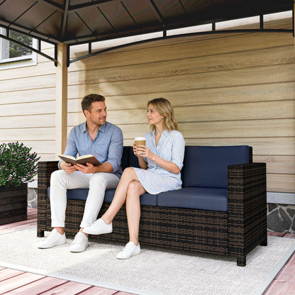 3-Seater Weather Resistant Outdoor Garden Rattan Sofa Dark Blue