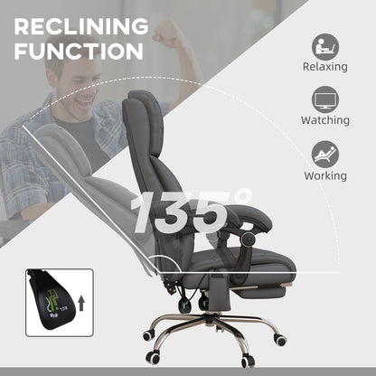 High Back Vibration Massage Office Chair, Heated Reclining PU Leather Computer Chair with Footrest, Grey