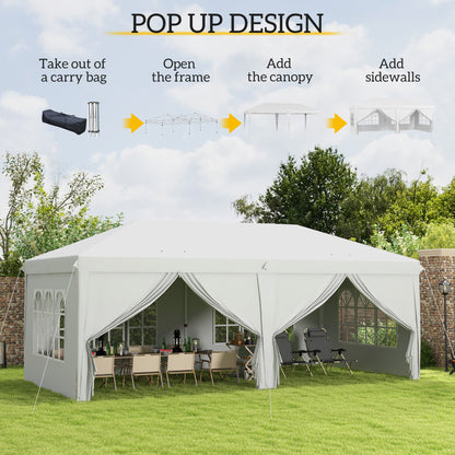 3 x 6 m Garden Pop Up Gazebo, Wedding Party Tent Marquee, Water Resistant Awning Canopy with Sidewalls, Windows, Carry Bag