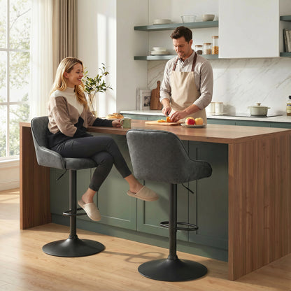 Bar Stools Adjustable Swivel Kitchen Chairs with Backrest Set of 2 for Kitchen Island Dark Grey